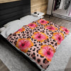 Cheetah and Hibiscus Plush Blanket